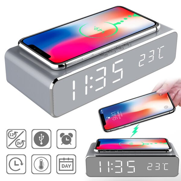 LED alarm clock with wireless charger